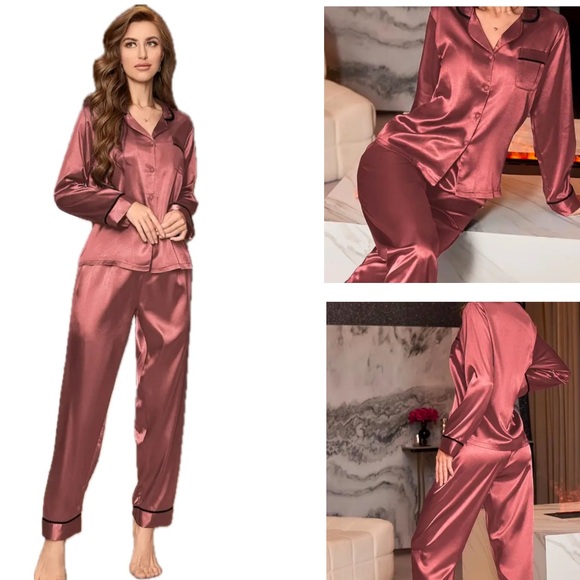 Other - Luxurious Silky Satin Long Sleeve 2pc Pajamas Set in Paprika Sz XL Brand New